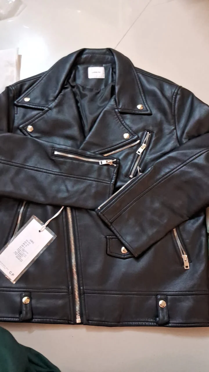 Leather BIKER Jacket - BLACK - size L - Image 3