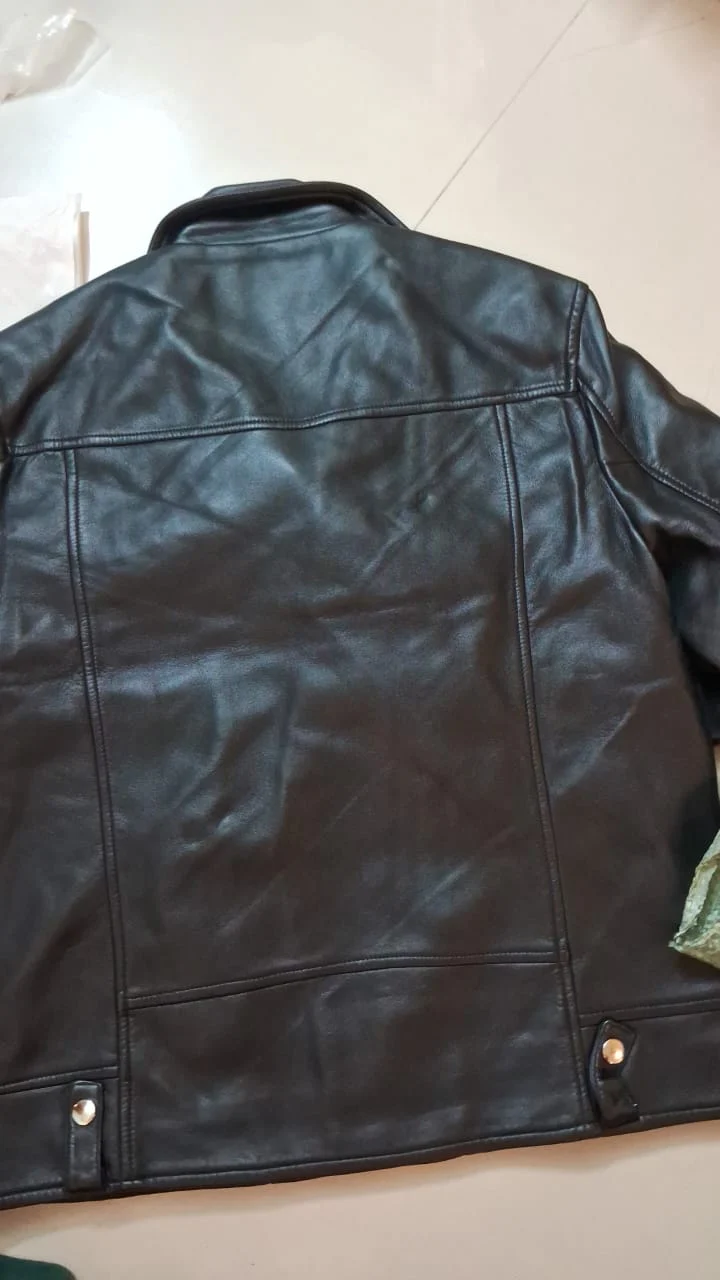 Leather BIKER Jacket - BLACK - size L - Image 4
