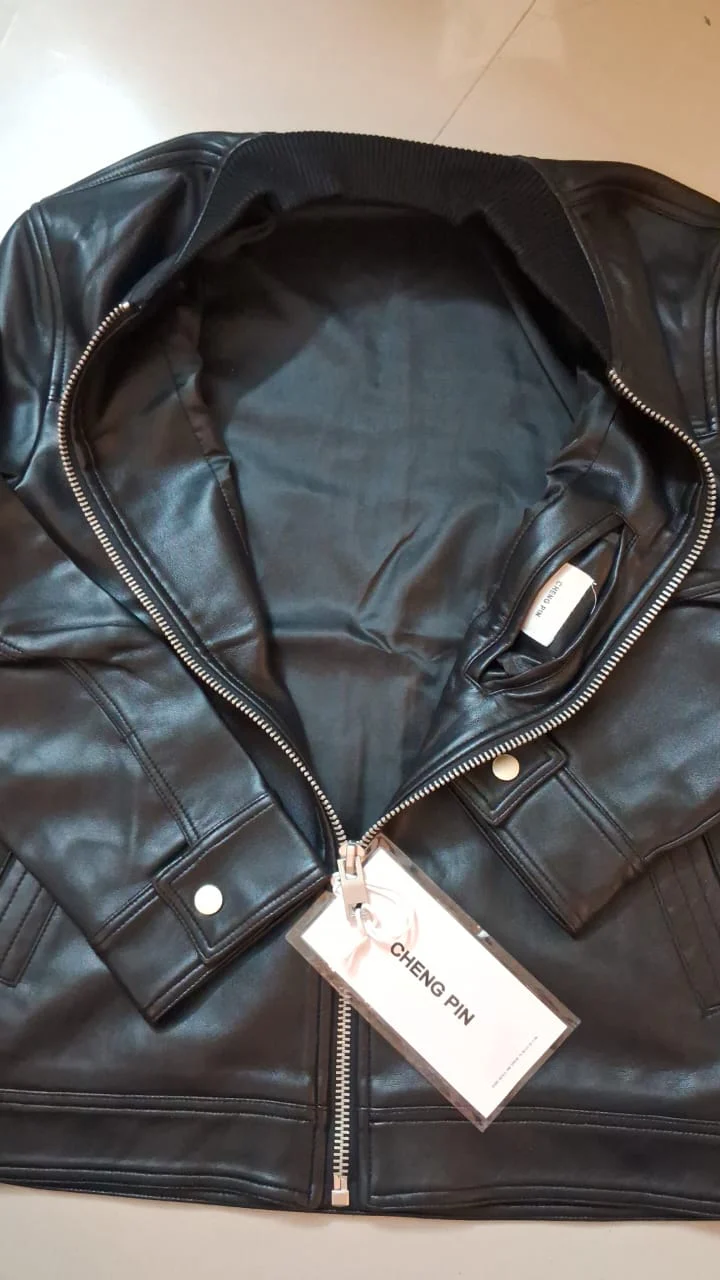Leather Bomber Jacket - BLACK( Size - M) - Image 3