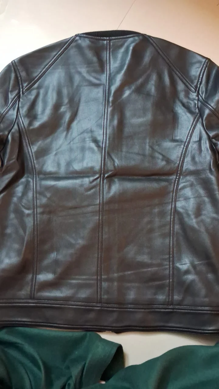 Leather Bomber Jacket - BLACK( Size - M) - Image 4